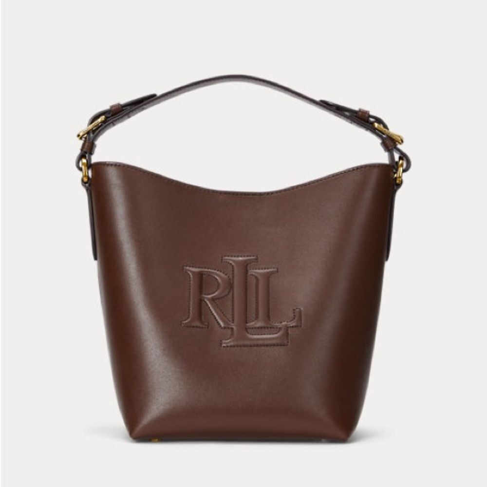 Lauren Ralph Lauren Leather Medium Witley Bucket Bag in Dark Mahogany, New - Picture 1 of 16